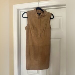 Suede leather mini dress -pockets, tan